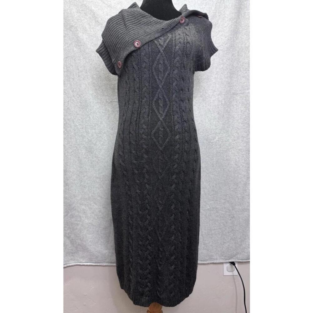 Calvin Klein Women’s Wool Chunky Knit Sweater Dress Medium Cowl Neck Academia